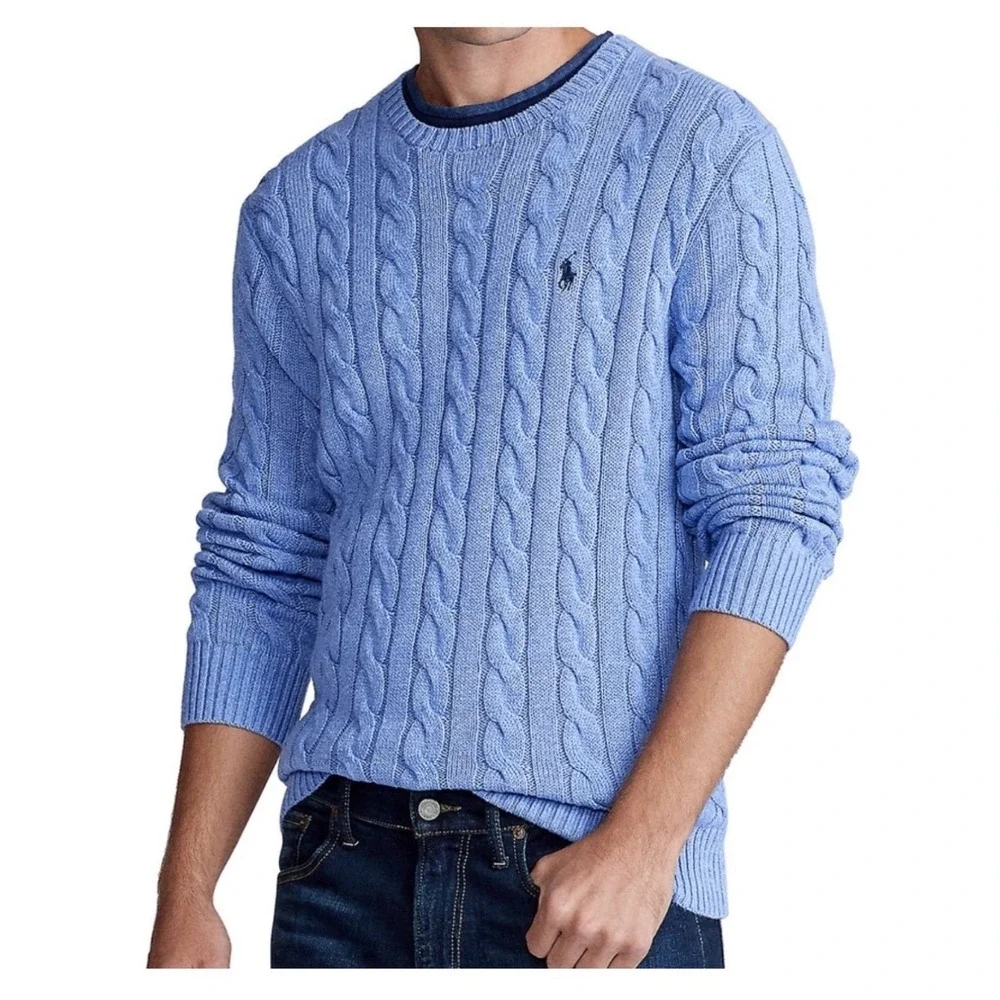 Polo Ralph Lauren Blue Cotton Cable Knit Fisherman Sweater Mens XXL Chunky